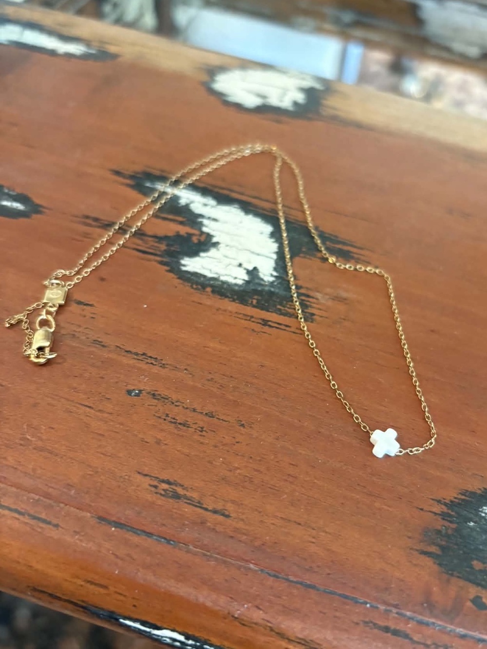 Enewton White Cross Necklace with Gold Chain